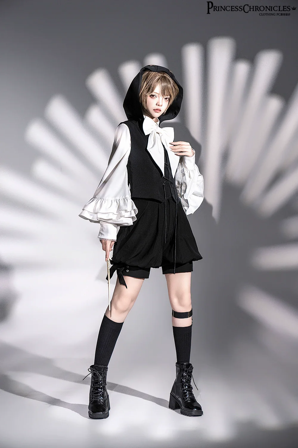Rabbit Feather - Black Ouji Lolita Vest Shorts Suit Prince Cloak Set - Image 4