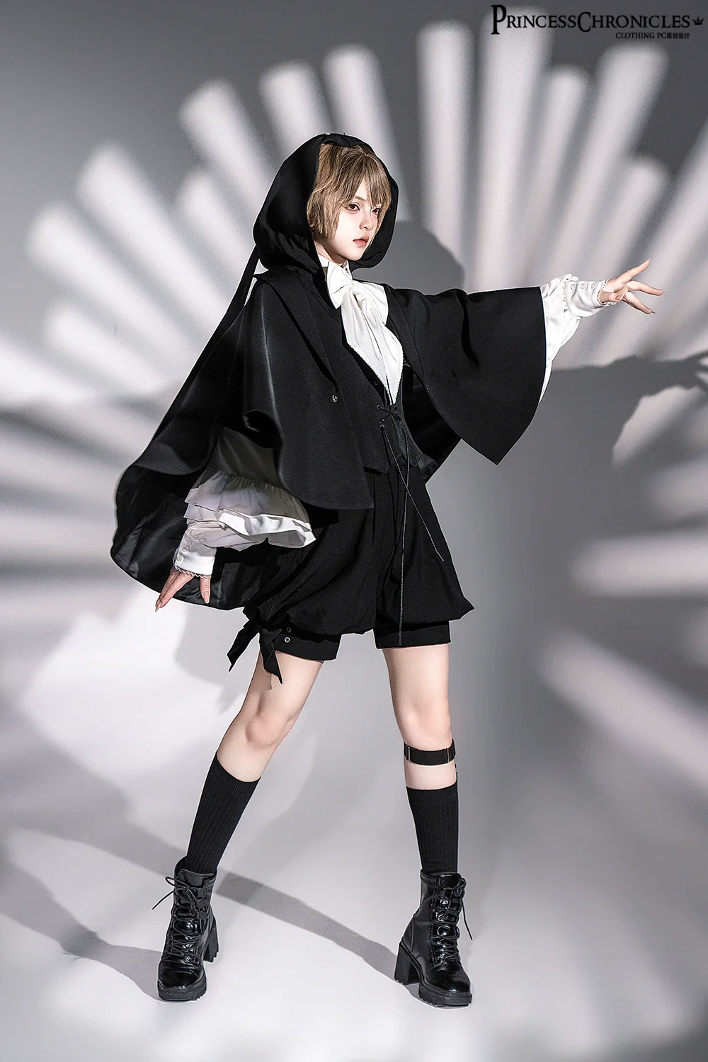 Rabbit Feather - Black Ouji Lolita Vest Shorts Suit Prince Cloak Set - Image 5