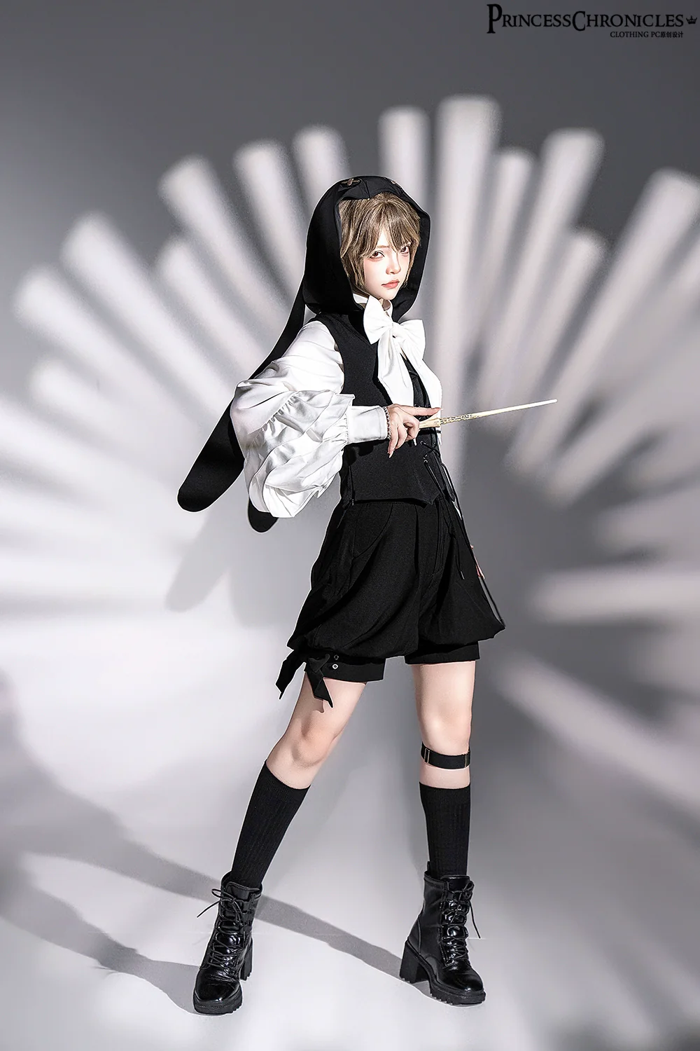 Rabbit Feather - Black Ouji Lolita Vest Shorts Suit Prince Cloak Set - Image 7