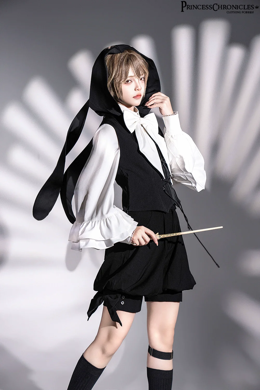 Rabbit Feather - Black Ouji Lolita Vest Shorts Suit Prince Cloak Set - Image 8