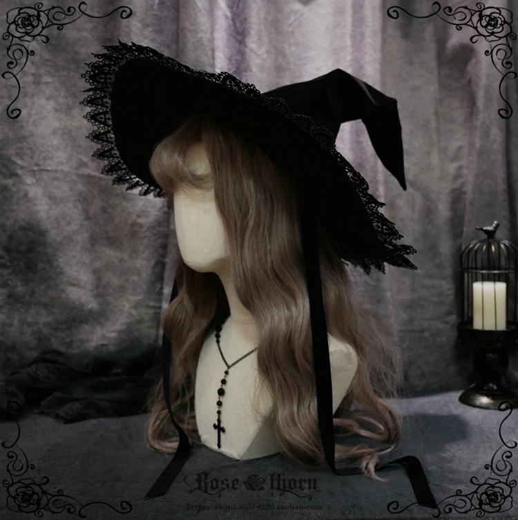 Rose Thorn - Black Wizard - Velvet Daily Lolita Hallowen Hat - Image 4