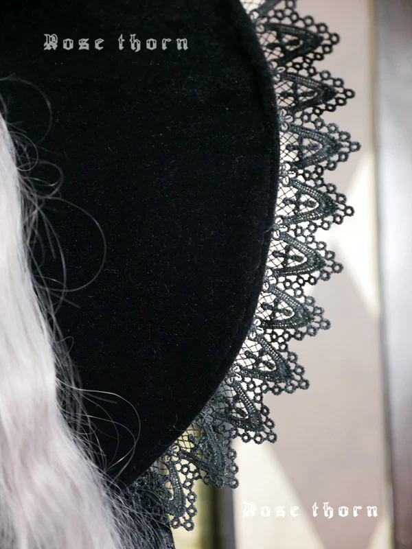Rose Thorn - Black Wizard - Velvet Daily Lolita Hallowen Hat - Image 6
