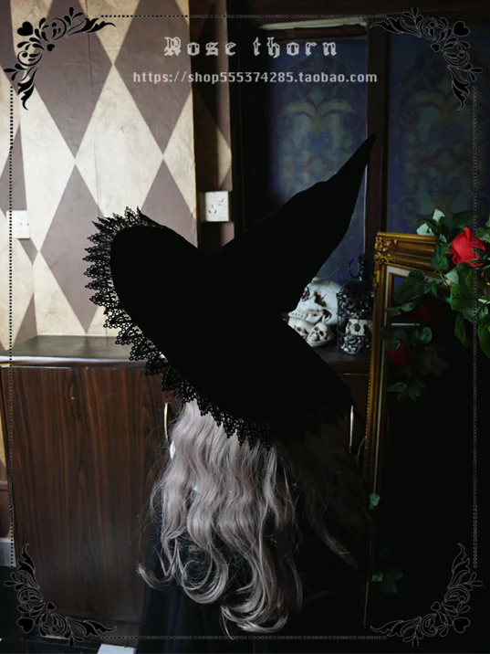 Rose Thorn - Black Wizard - Velvet Daily Lolita Hallowen Hat - Image 8