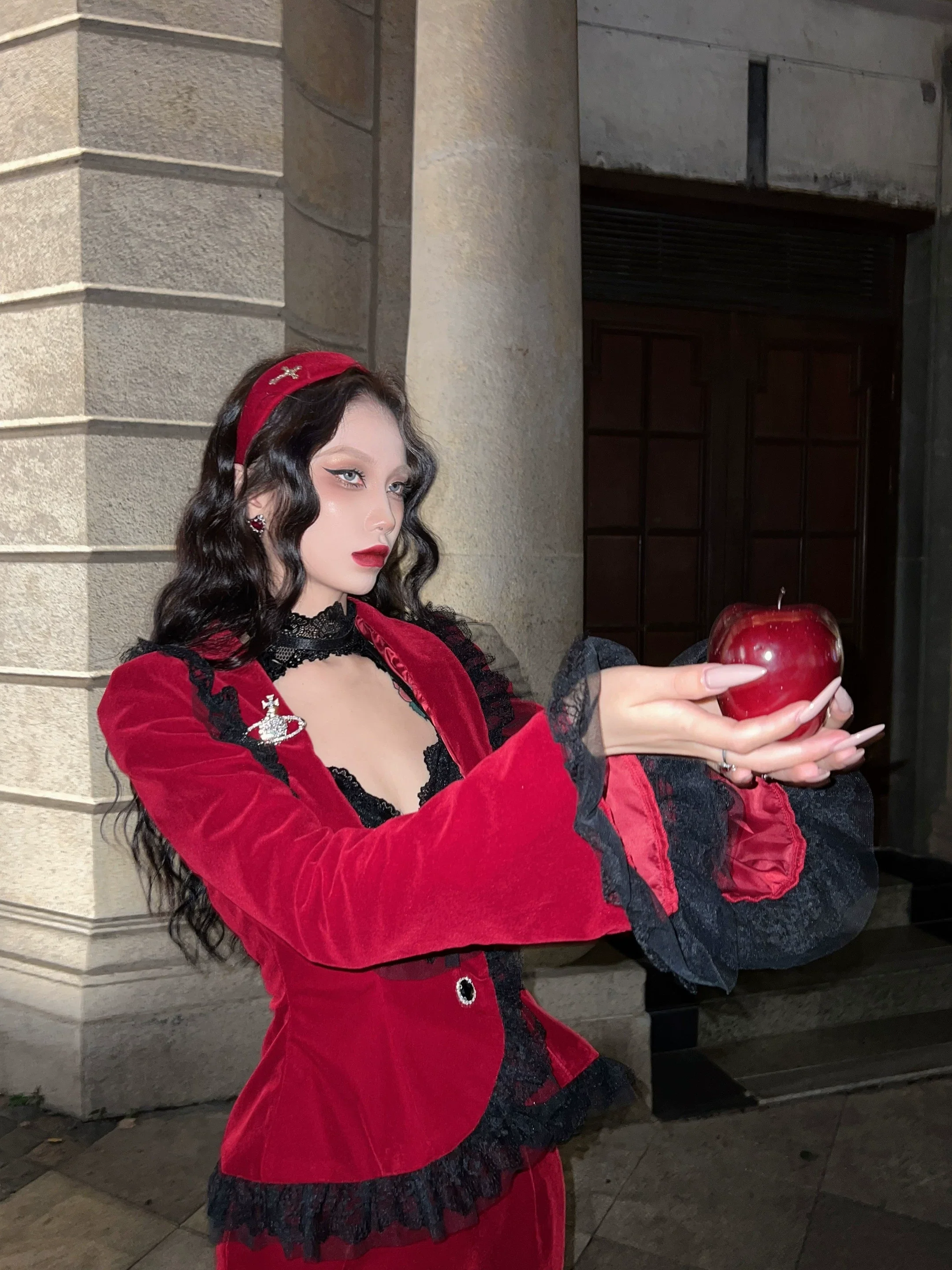 BLACKLIST - Poisonous Apple - Christmas Lolita Dress Bungundy Fishtail Skirt Set - Image 10
