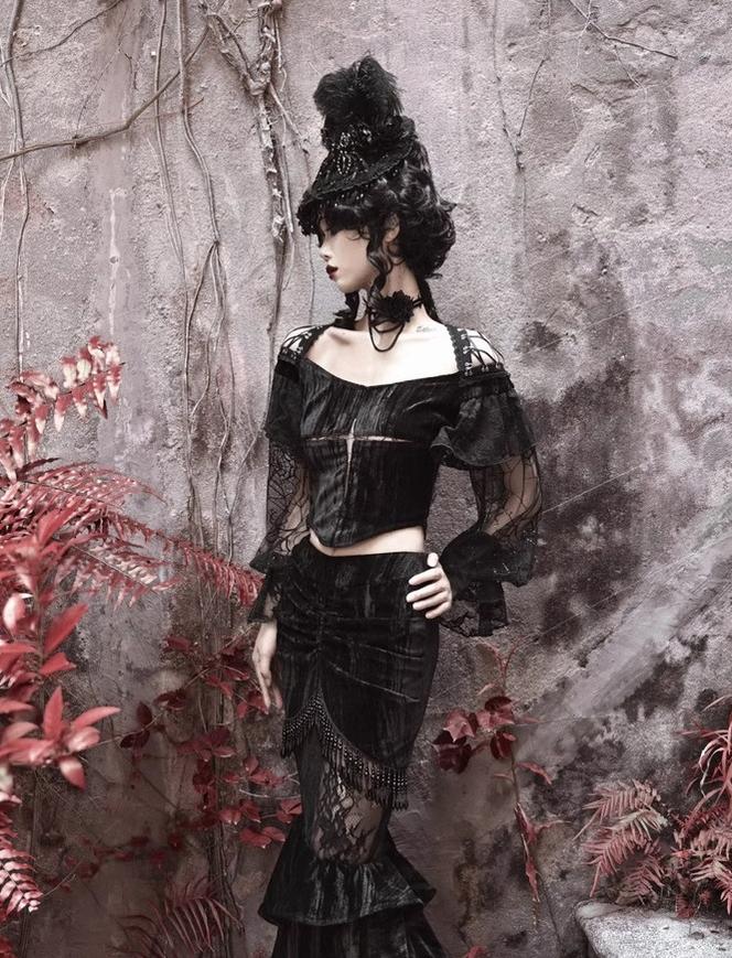 Blood Supply - Duchess - Gothic Lolita Mermaid Skirt Velvet Hip-Hugging Lolita Long Skirt - Image 16