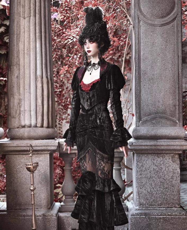 Blood Supply - Duchess - Gothic Lolita Mermaid Skirt Velvet Hip-Hugging Lolita Long Skirt - Image 7