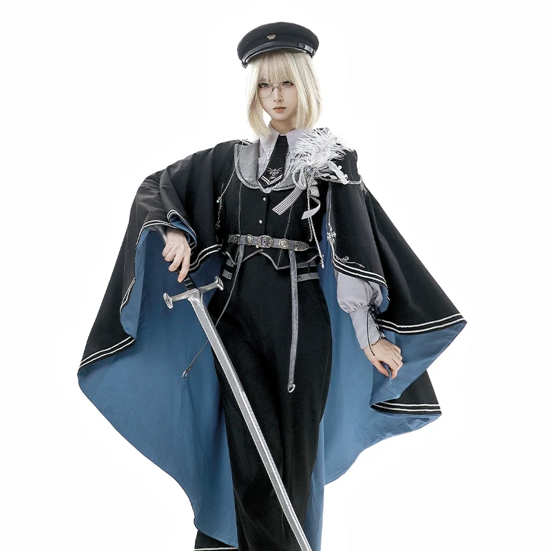 Dark Night Contract - Blue Military Lolita Pants Long Cape Couple Suit - Image 18