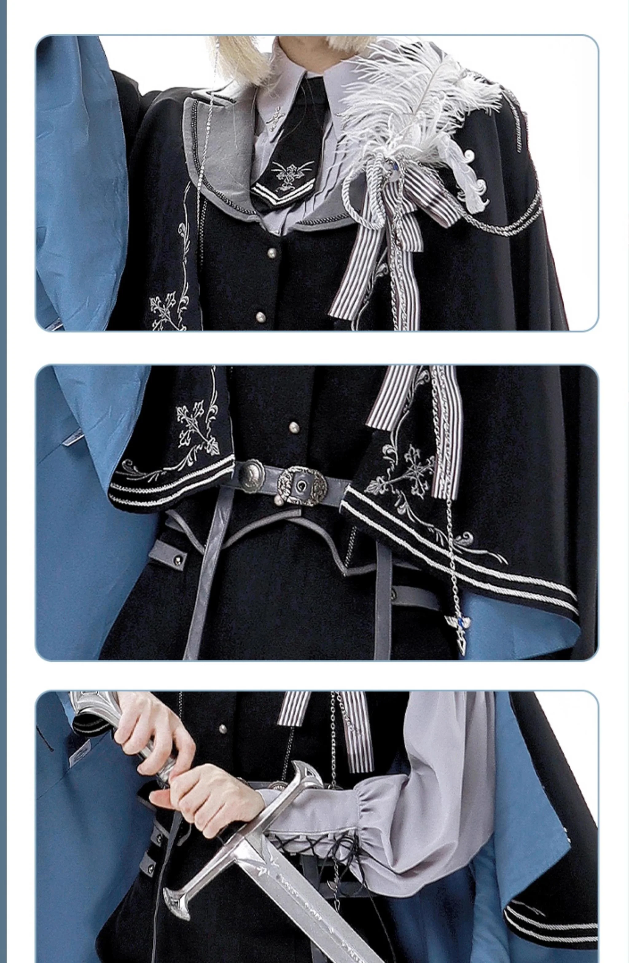 Dark Night Contract - Blue Military Lolita Pants Long Cape Couple Suit - Image 21