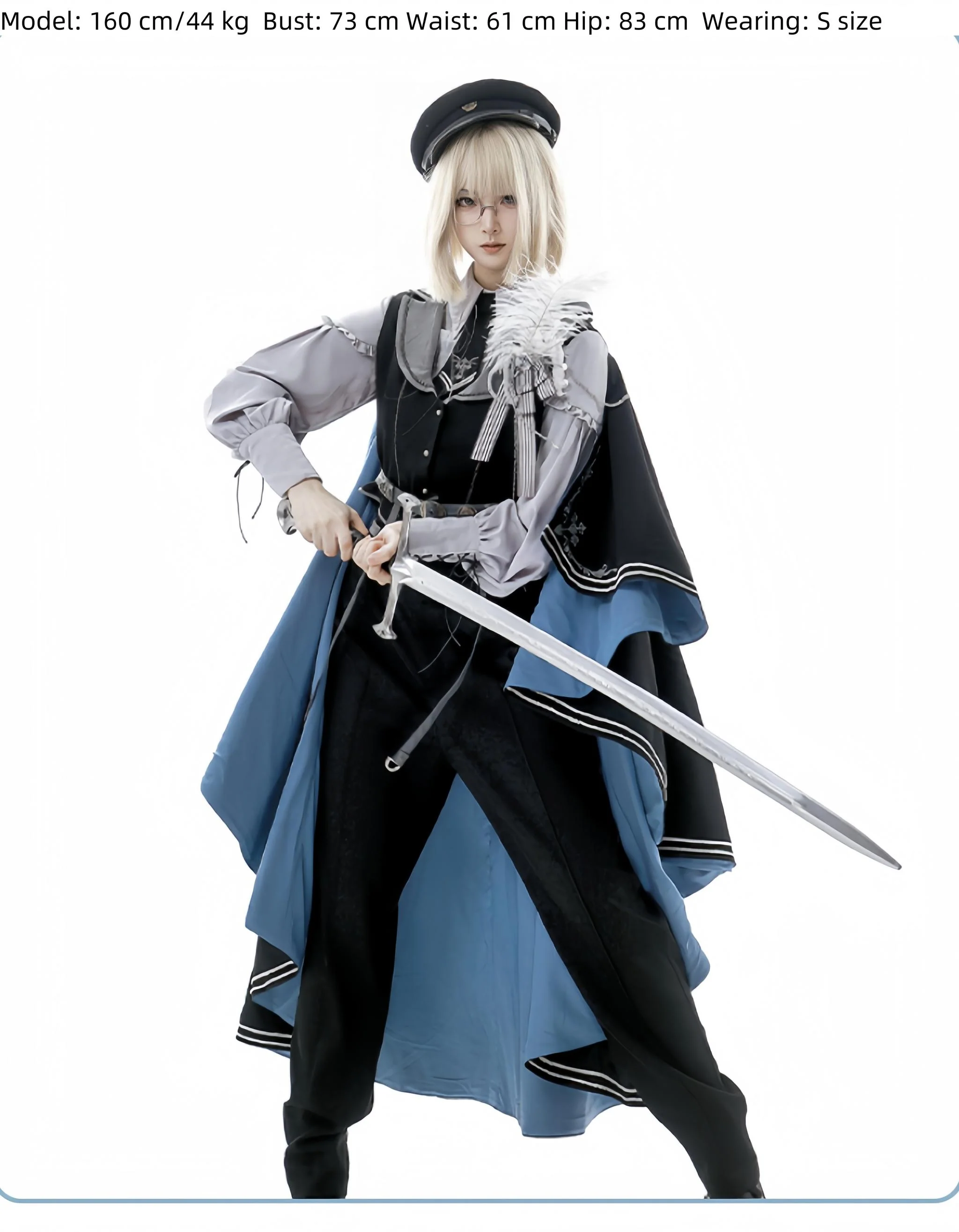 Dark Night Contract - Blue Military Lolita Pants Long Cape Couple Suit - Image 5