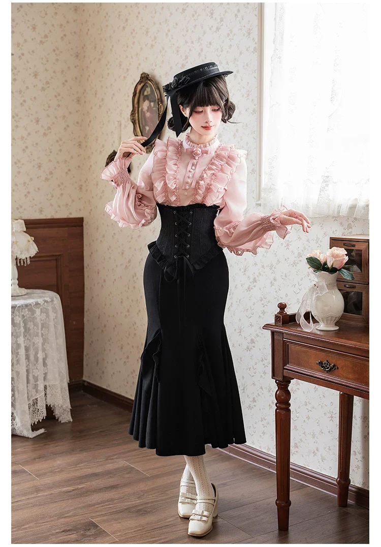 Blake - Boning Gothic Lolita Mermaid Skirt, Lifted-hem SK - Image 12