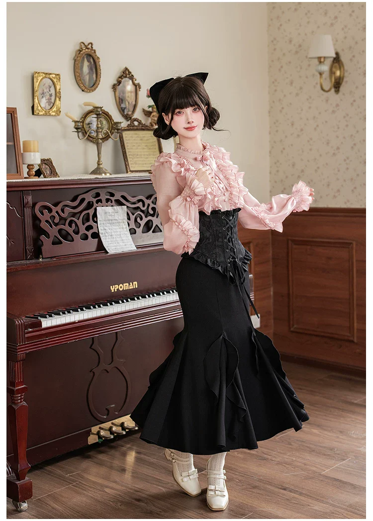 Blake - Boning Gothic Lolita Mermaid Skirt, Lifted-hem SK - Image 13