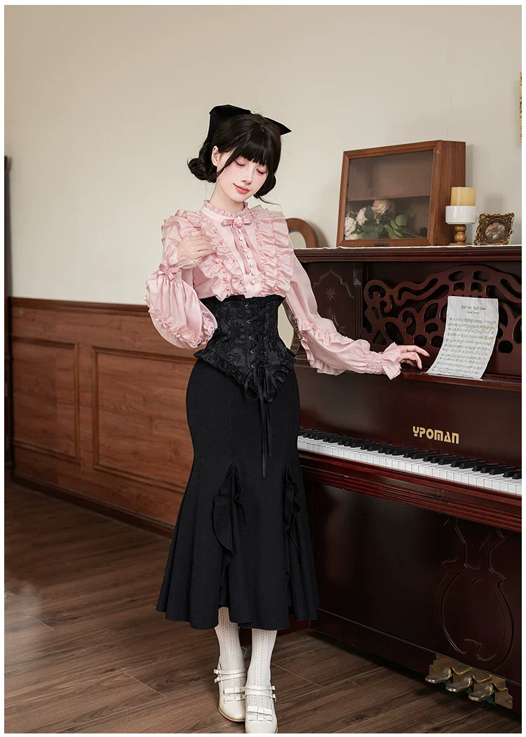 Blake - Boning Gothic Lolita Mermaid Skirt, Lifted-hem SK - Image 14