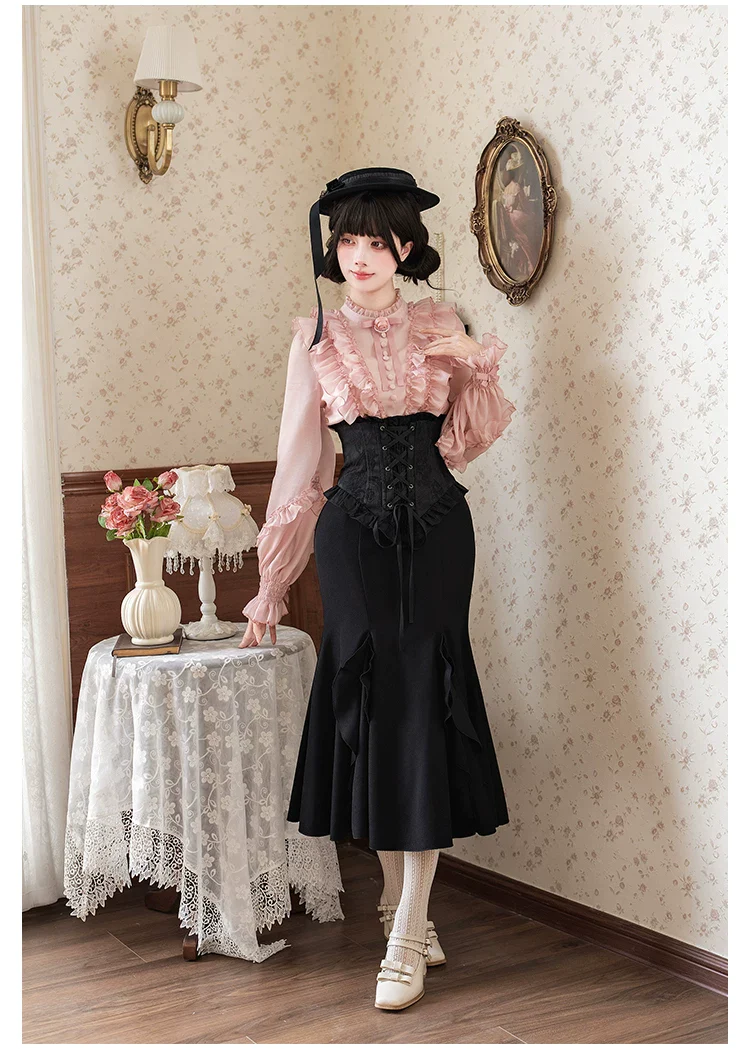 Blake - Boning Gothic Lolita Mermaid Skirt, Lifted-hem SK - Image 15