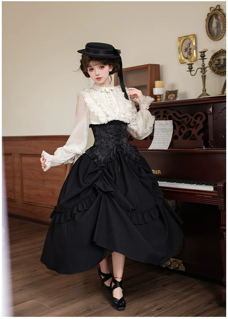 Blake - Boning Gothic Lolita Mermaid Skirt, Lifted-hem SK - Image 17