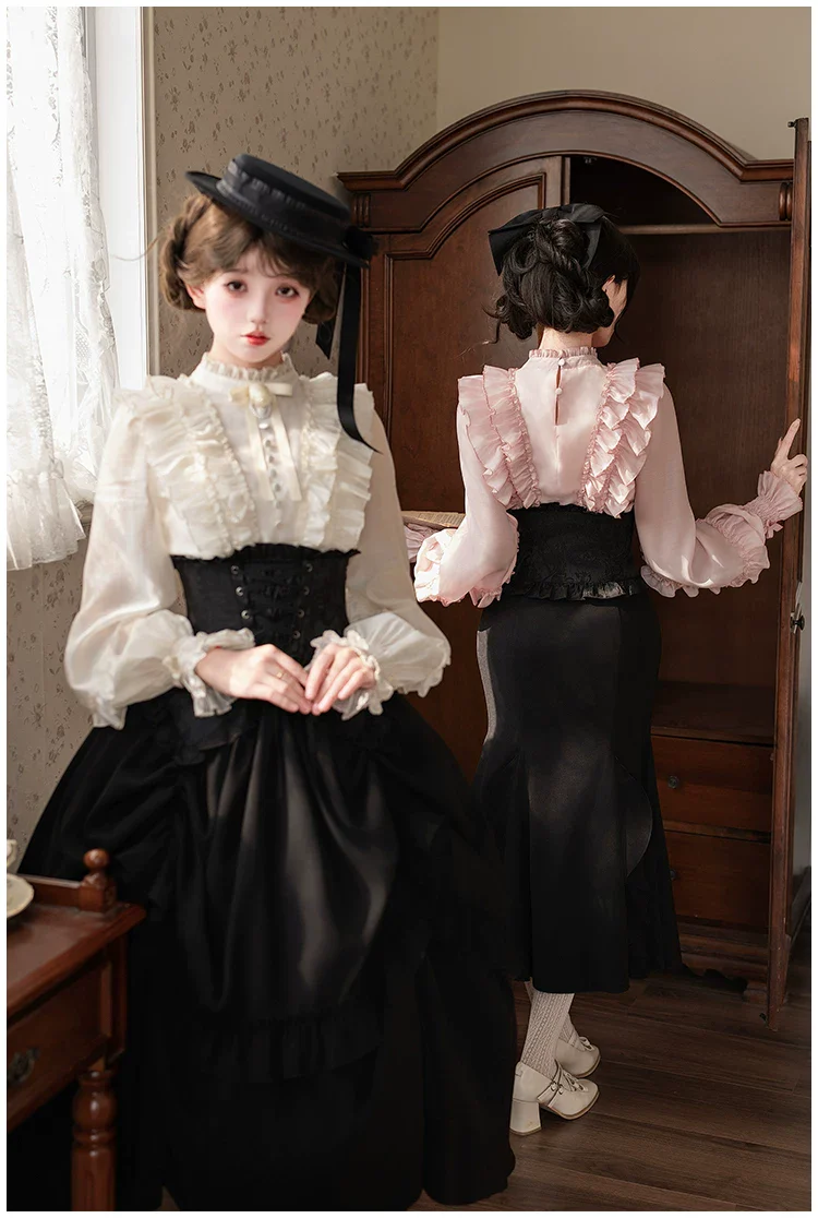 Blake - Boning Gothic Lolita Mermaid Skirt, Lifted-hem SK - Image 2