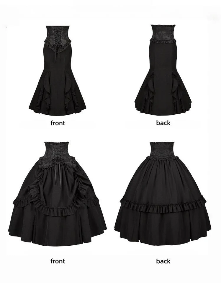 Blake - Boning Gothic Lolita Mermaid Skirt, Lifted-hem SK - Image 21