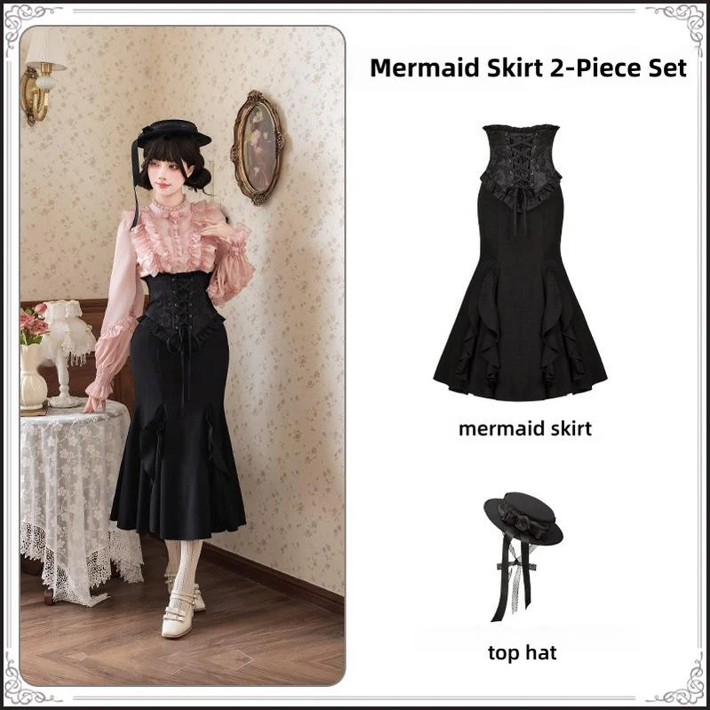 Blake - Boning Gothic Lolita Mermaid Skirt, Lifted-hem SK - Image 22