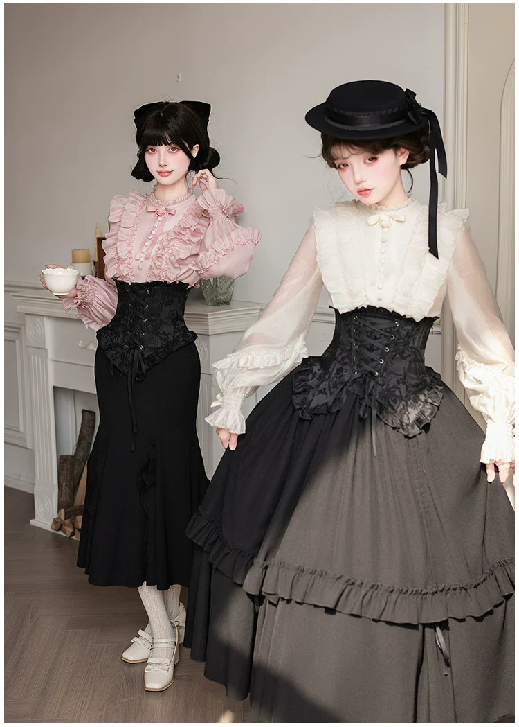 Blake - Boning Gothic Lolita Mermaid Skirt, Lifted-hem SK - Image 4