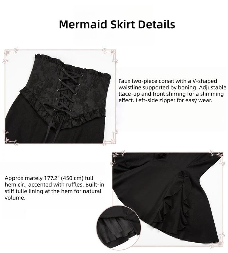 Blake - Boning Gothic Lolita Mermaid Skirt, Lifted-hem SK - Image 6