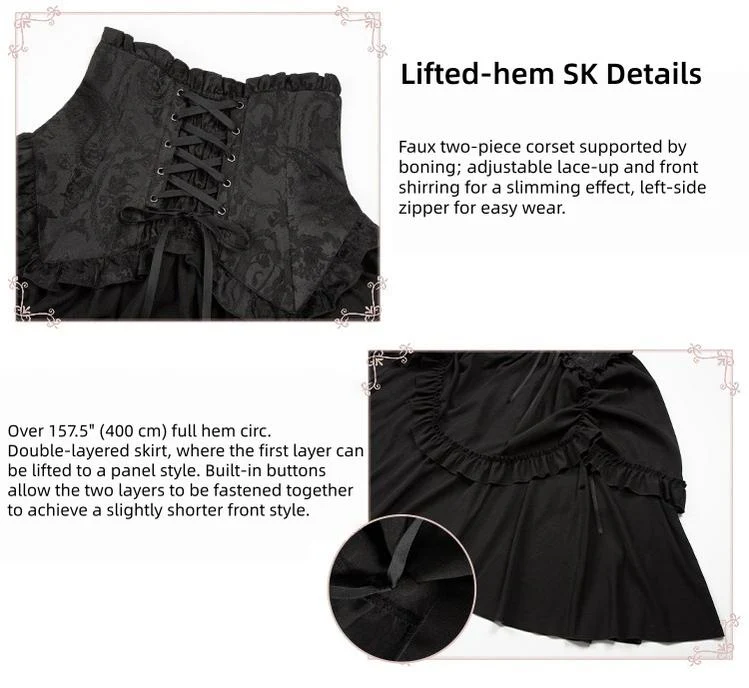 Blake - Boning Gothic Lolita Mermaid Skirt, Lifted-hem SK - Image 7