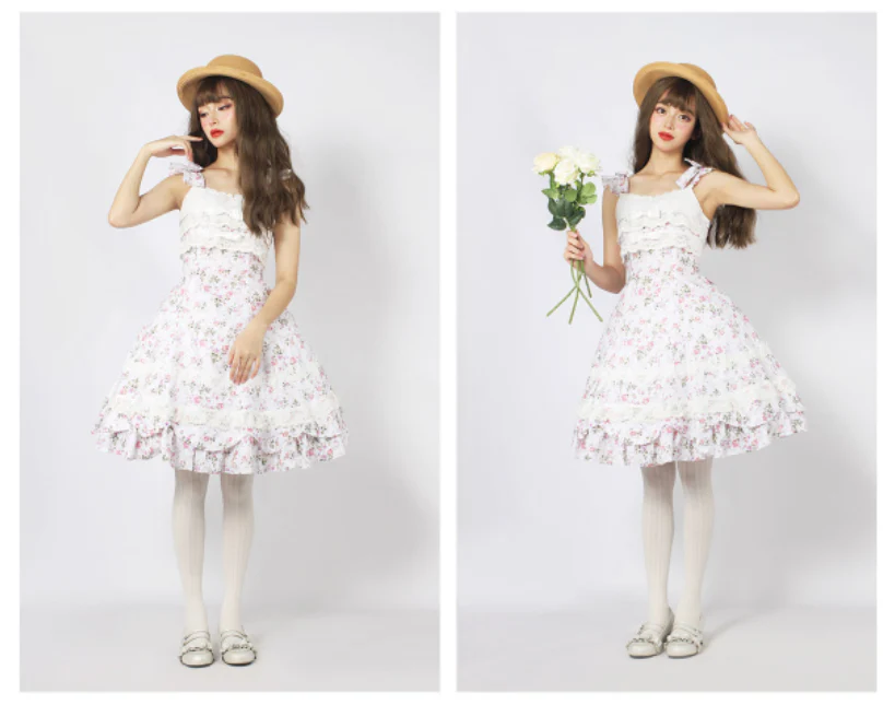 Solid Color Lolita Casual Dress Floral Dress JSK - Image 9
