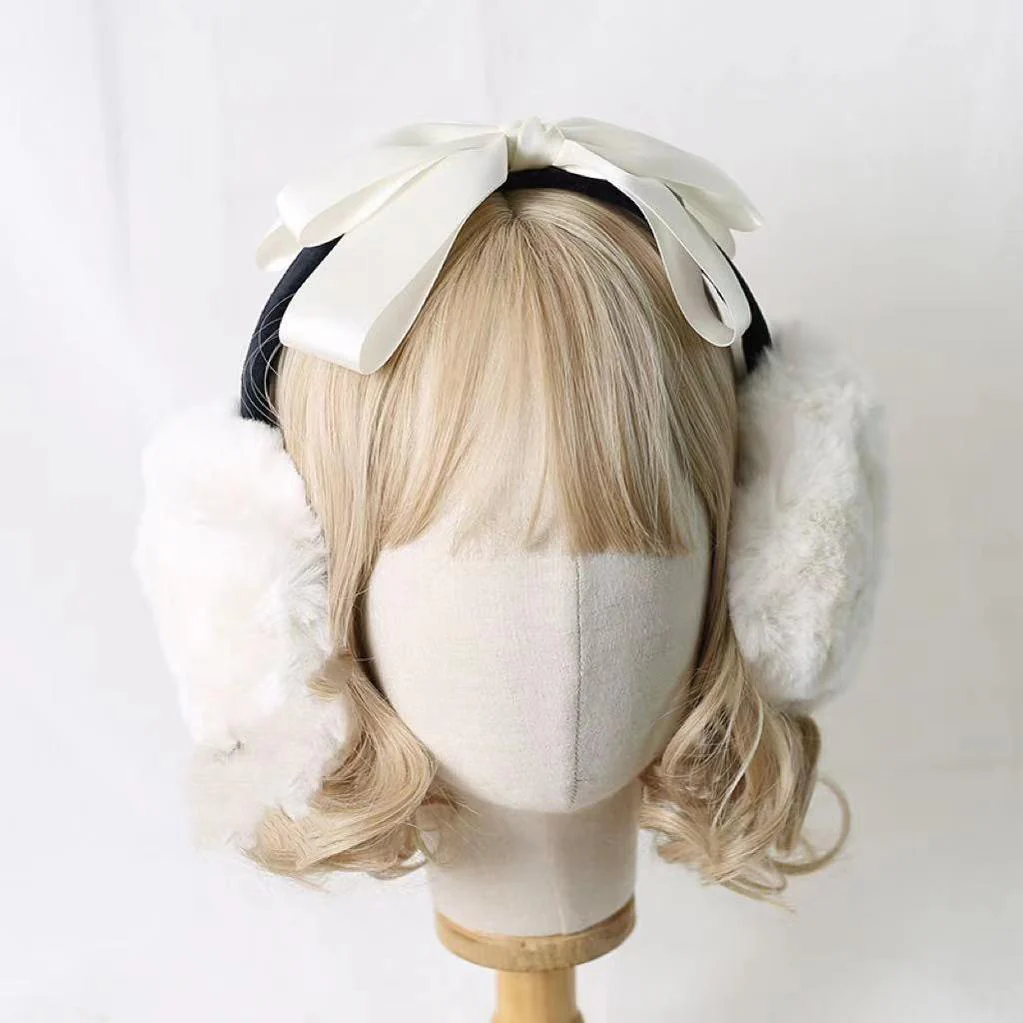 Xiaogui - Winter Lolita Earmuff Bow Plush Earmuff Ear Protector - Image 5