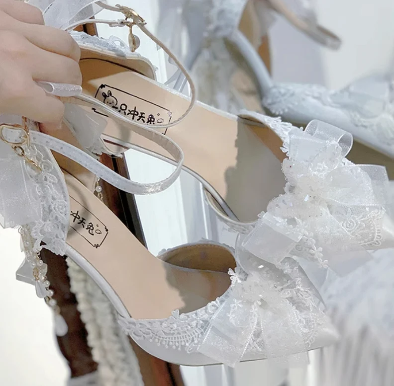 Bridal Lolita Heels Wedding Shoes with Lace - Image 7