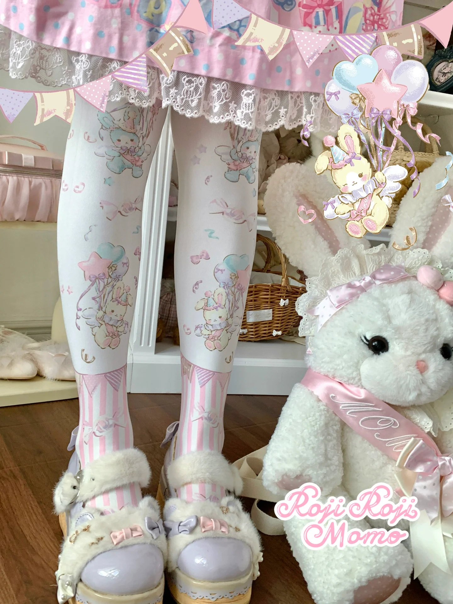 Roji Roji - Bunny Printed Sweet Lolita Pantyhose - Image 9