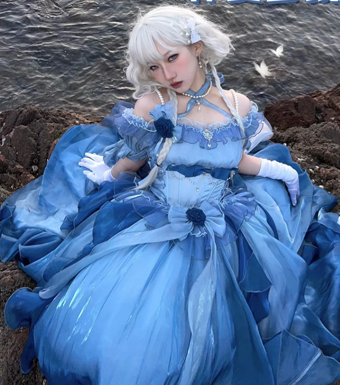 Meowing and fruity - Elegant Lolita Gradient Dark Blue Prom Dress Set - Image 10