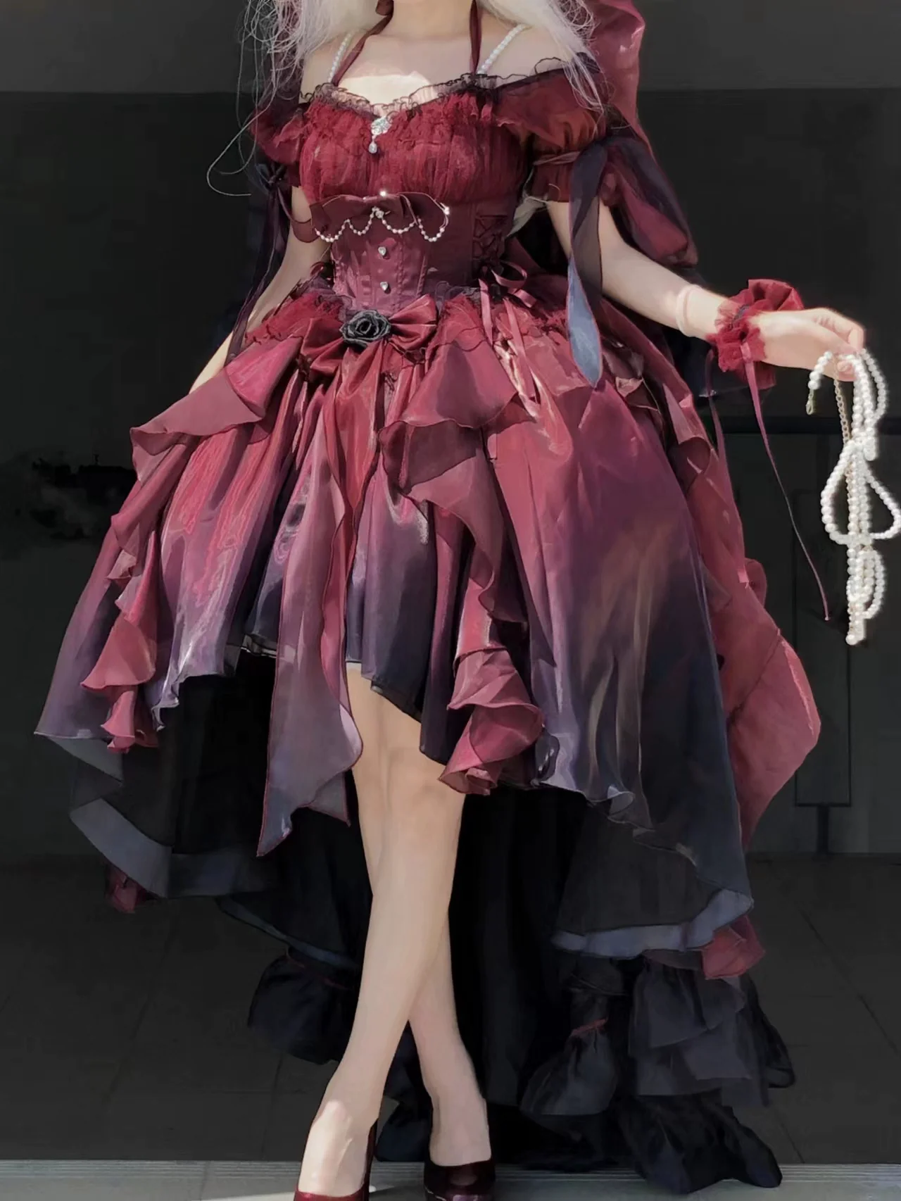 Meowing and fruity - Elegant Lolita Gradient Dark Blue Prom Dress Set - Image 12