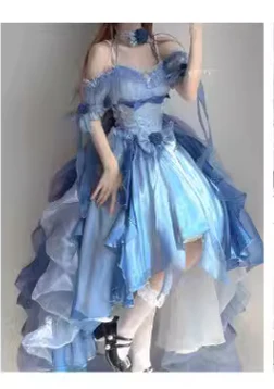Meowing and fruity - Elegant Lolita Gradient Dark Blue Prom Dress Set - Image 8