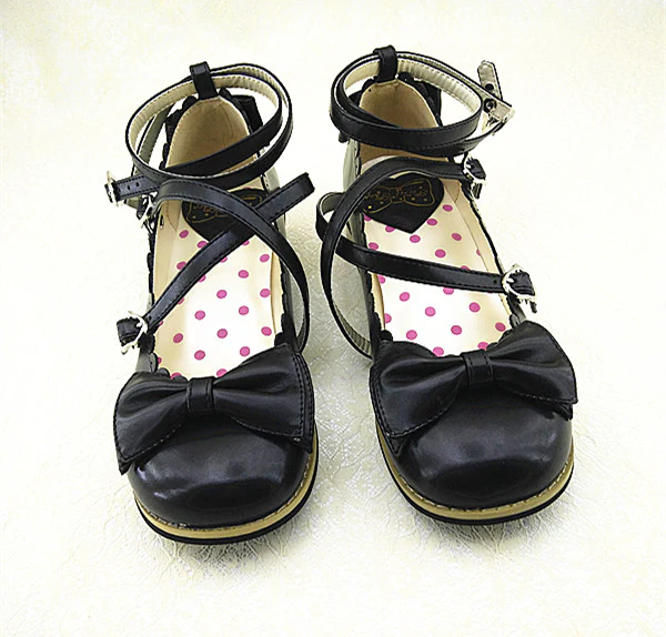Lovely Lolita Low Heel Cross Strap Bow Tie Princess Shoes - Image 11