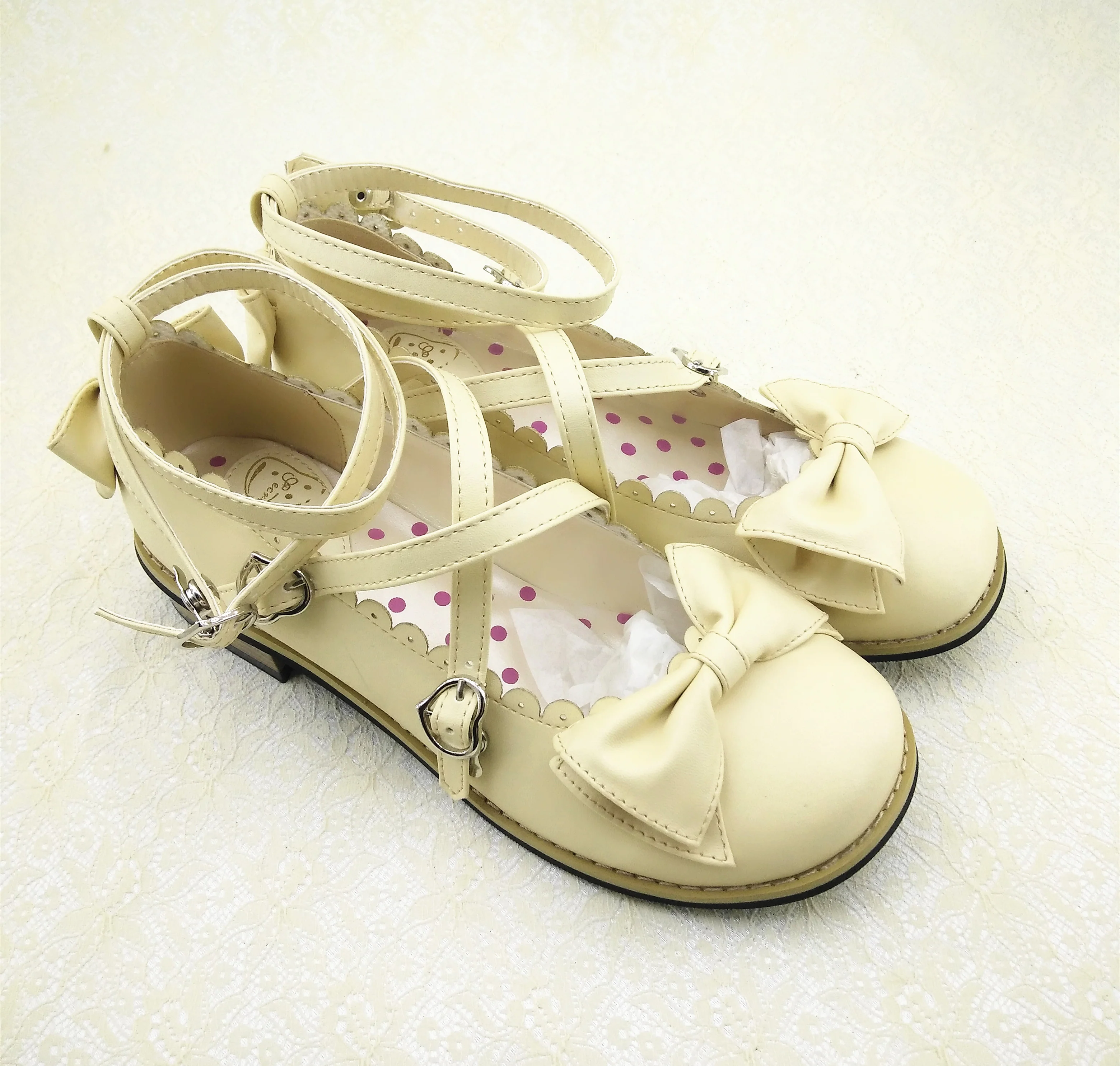 Lovely Lolita Low Heel Cross Strap Bow Tie Princess Shoes - Image 14