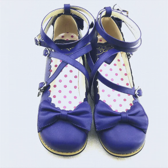 Lovely Lolita Low Heel Cross Strap Bow Tie Princess Shoes - Image 16