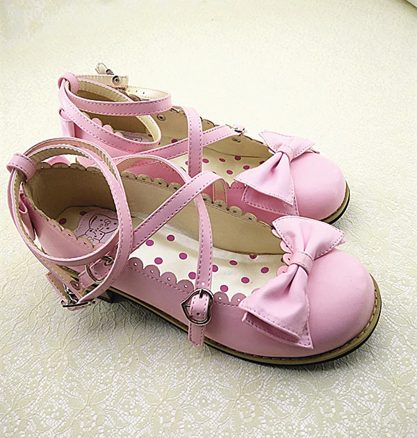 Lovely Lolita Low Heel Cross Strap Bow Tie Princess Shoes - Image 4