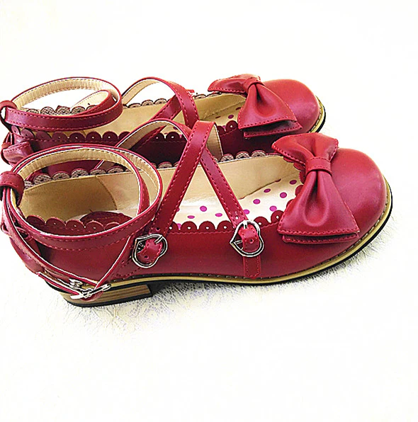 Lovely Lolita Low Heel Cross Strap Bow Tie Princess Shoes - Image 5