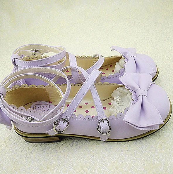 Lovely Lolita Low Heel Cross Strap Bow Tie Princess Shoes - Image 6