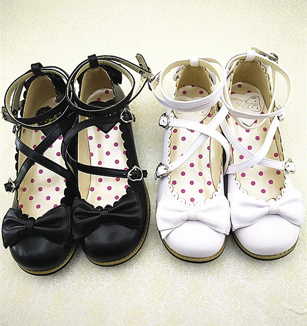 Lovely Lolita Low Heel Cross Strap Bow Tie Princess Shoes - Image 7