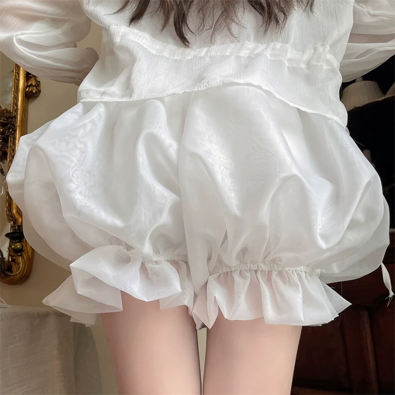 Casual Lolita Bloomers, Solid Color Organza Shorts - Image 10