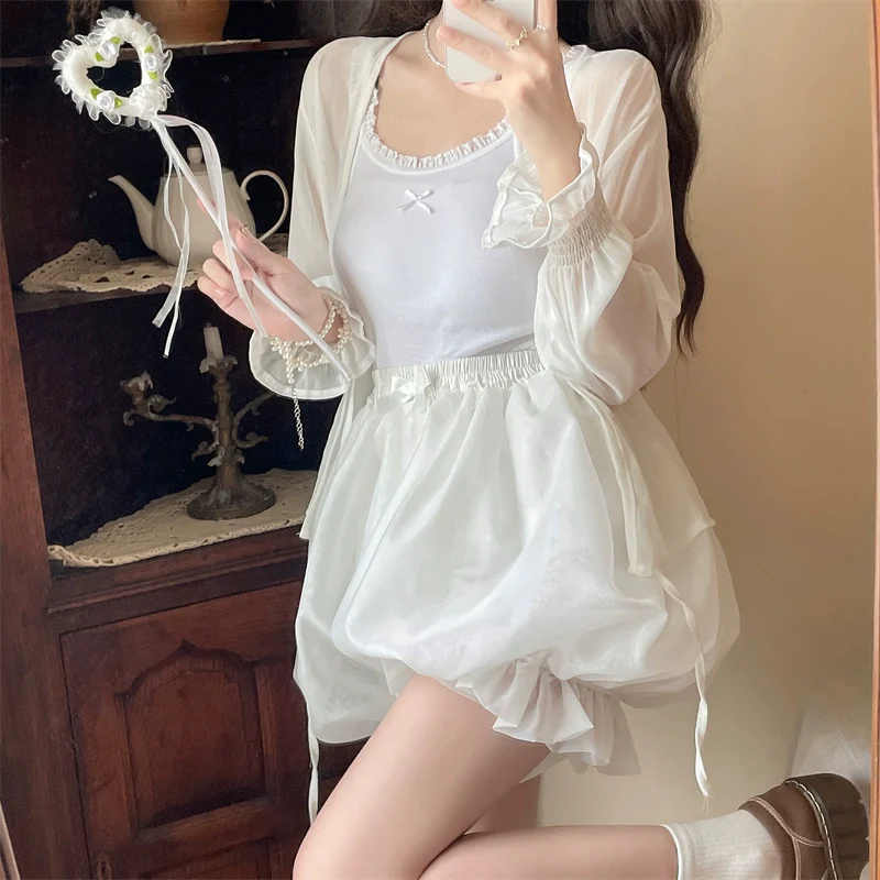 Casual Lolita Bloomers, Solid Color Organza Shorts - Image 11