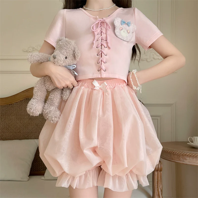 Casual Lolita Bloomers, Solid Color Organza Shorts - Image 13