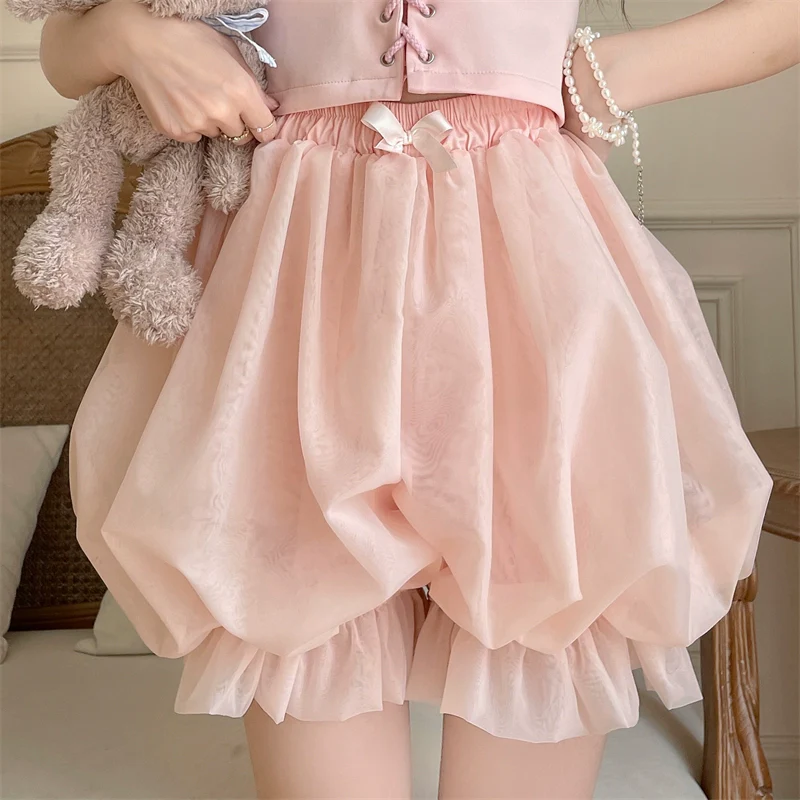 Casual Lolita Bloomers, Solid Color Organza Shorts - Image 19