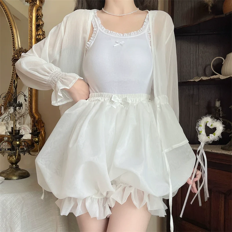 Casual Lolita Bloomers, Solid Color Organza Shorts - Image 3