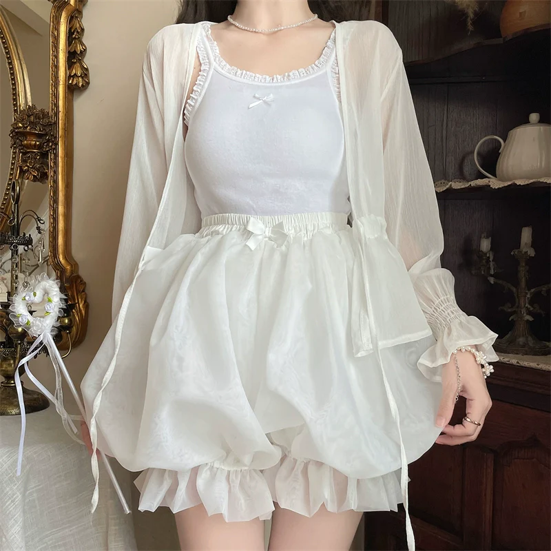 Casual Lolita Bloomers, Solid Color Organza Shorts - Image 4
