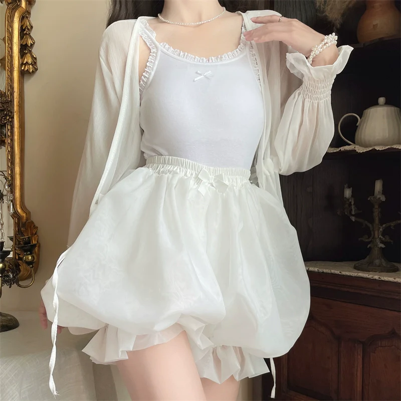 Casual Lolita Bloomers, Solid Color Organza Shorts - Image 7