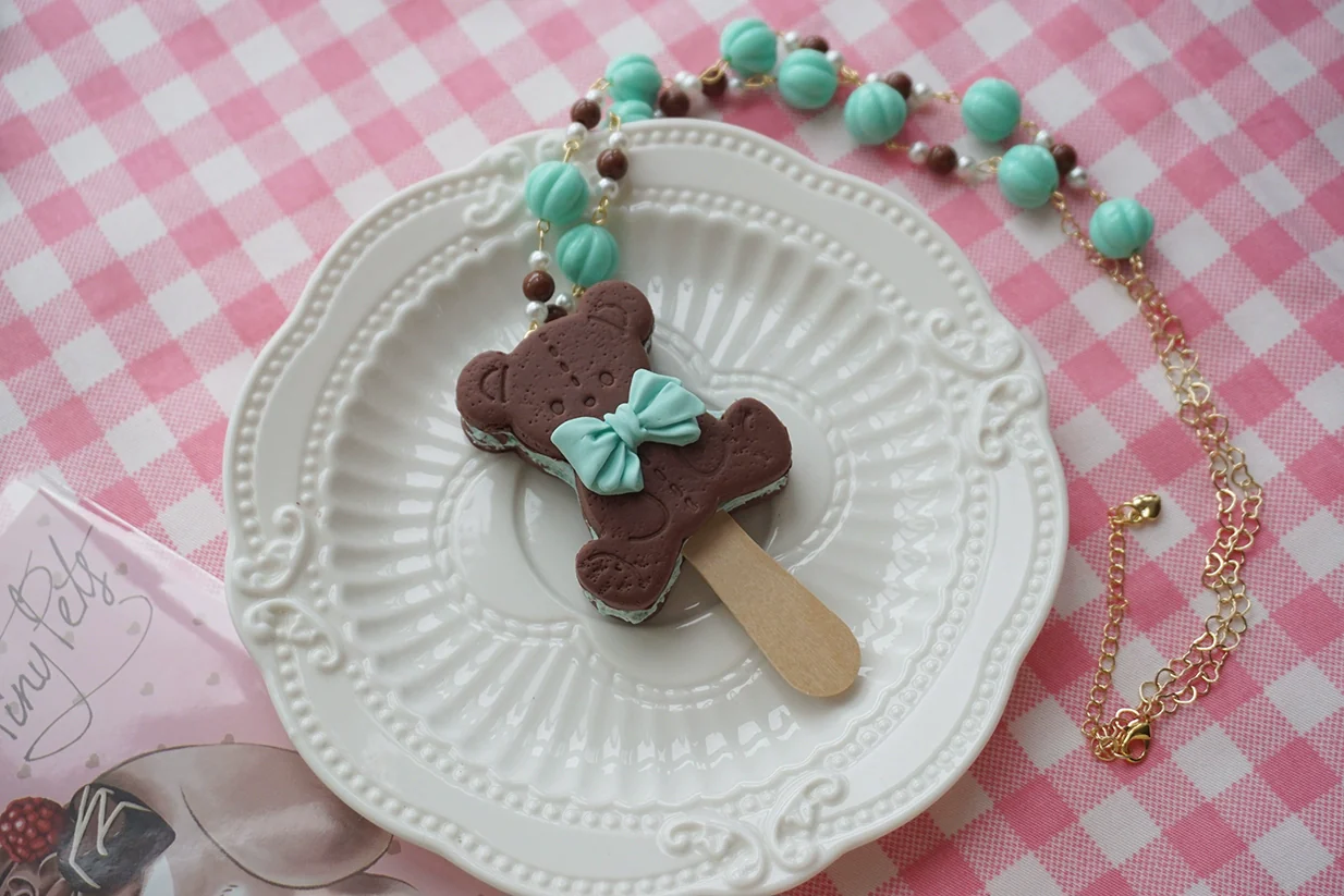 Kawaii Lolita Necklace Bear Biscuit Ice Cream Handmade Clay Necklace - Image 4