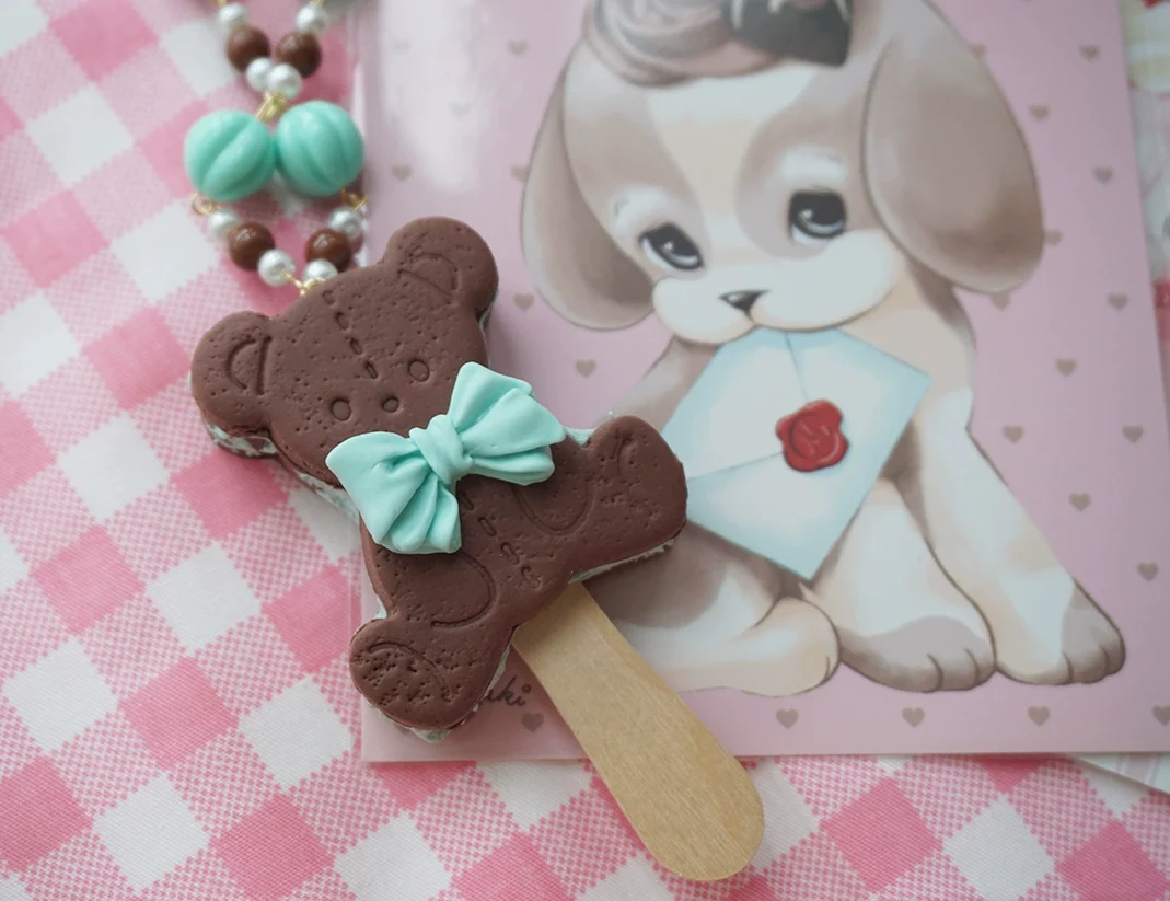 Kawaii Lolita Necklace Bear Biscuit Ice Cream Handmade Clay Necklace - Image 5