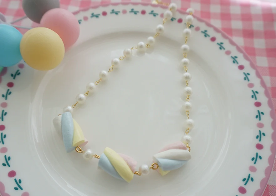 Sweet Lolita Accessories Simulated Cotton Candy Clay Bracelet Necklace - Image 5
