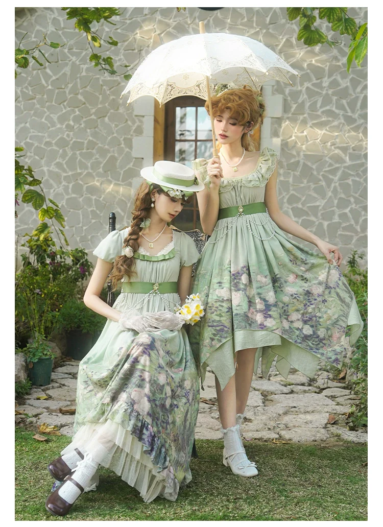 With PUJI - Blooming Rose - Chiffon Classic Lolita Dress Set Painting Styled OP & JSK - Image 11
