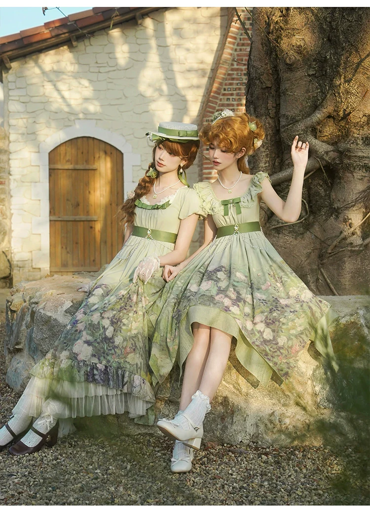 With PUJI - Blooming Rose - Chiffon Classic Lolita Dress Set Painting Styled OP & JSK - Image 13